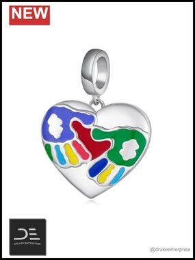 925 Sterling Silver Autism Awareness Heart Charm for Bracelets